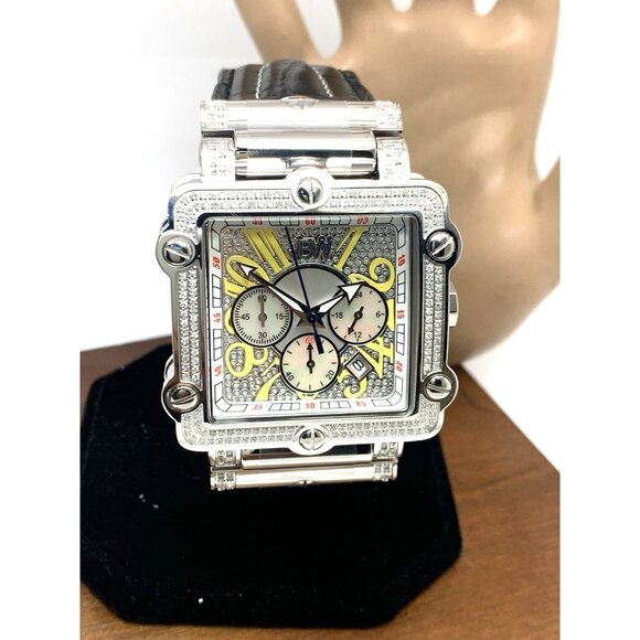 JBW Men's Watch JB6215 Phantom Diamond Quartz Silver Square 42mm Black Leather - Picture 13 of 14